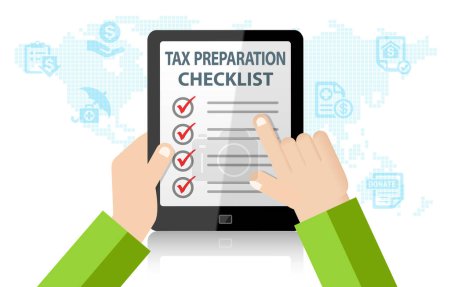 Checkliste zur Steuervorbereitung auf dem Tablet Konzept der Steuererklärung