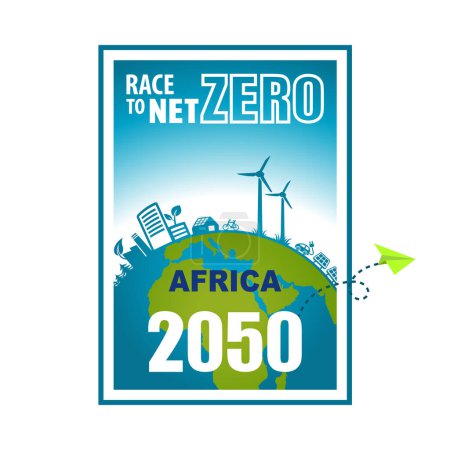 Téléchargez les photos : Cap sur Net Zero 2050 Afrique Cible en matière d'émissions de gaz à effet de serre Affiche de la campagne Carbon Climate Neutral - en image libre de droit