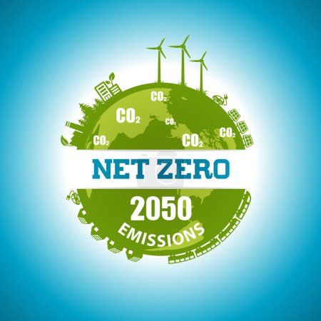 Illustration for Net Zero Greenhouse Gas Emission Target Carbon Climate Neutral Campaign Design - Royalty Free Image