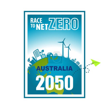 Téléchargez les photos : La course vers Net Zero 2050 Australie Cible d'émissions de gaz à effet de serre Affiche de la campagne Carbon Climate Neutral - en image libre de droit