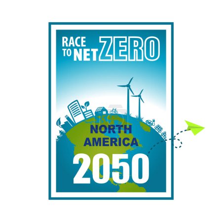 Illustration for Race to Net Zero 2050 North America Greenhouse Gas Emission Target Carbon Climate Neutral Campaign Poster - Royalty Free Image