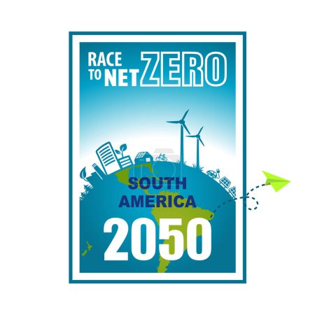 Téléchargez les photos : Cap sur Net Zero 2050 Amérique du Sud Cible d'émissions de gaz à effet de serre Affiche de la campagne Carbon Climate Neutral - en image libre de droit