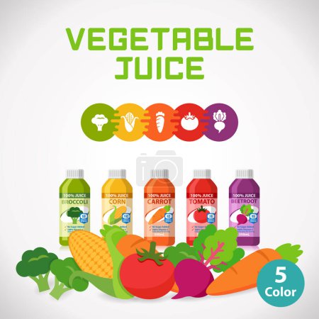Téléchargez les photos : Aliments et boissons Jus de légumes sains et colorés en bouteille en plastique. Brocoli Carotte Maïs Tomate Betterave - en image libre de droit