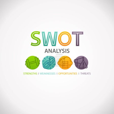 Téléchargez les photos : SWOT Analysis Strategy Planning Technique Business Marketing Wheel Infographie. Forces, faiblesses, possibilités et menaces - en image libre de droit