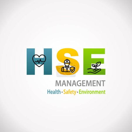 Ilustración de HSE Health Safety Environment Management Design Infographic for business and organization. Standard Safe Industrial Work. - Imagen libre de derechos