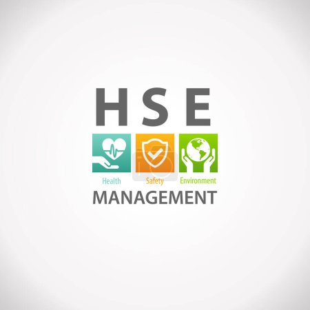 Ilustración de HSE Health Safety Environment Management Design Infographic for business and organization. Standard Safe Industrial Work. - Imagen libre de derechos