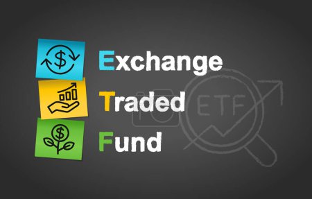 ETF Exchange Traded Fund Investment Post Es stellt fest, Konzept Infografik Hintergrund