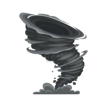 Cartoon-Tornado, Sturm oder Zyklon verdrehter Wirbel, isolierter schwarzer Vektor-Spiraltrichter. Stürmischer Wirbelsturm, Naturkatastrophe, LuftTaifun, heftiger Sturm