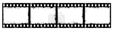 Illustration for Retro movie grunge film strip. Vintage filmstrip texture. Old cinema, retro photo camera 35mm film, negative tape or celluloid slide grungy vector background or backdrop with scratches and perforation - Royalty Free Image