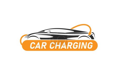 Illustration for Electric car charge service icon, electric vehicle charging station vector sign. EV or BEV automobiles battery plug charge point symbol of power station for electric and hybrid energy cars - Royalty Free Image