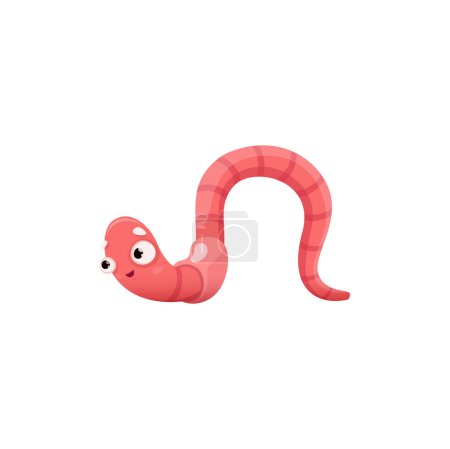 Illustration for Cartoon funny worm crawl, isolated vector earthworm funny character. Terrestrial invertebrate, phylum Annelida spices. soil or compost insect of pink color. Nature, wildlife creature, garden personage - Royalty Free Image
