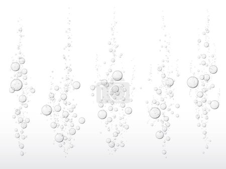 Illustration for Fizz, underwater bubbles. Underwater diving oxygen realistic sparkles, soluble, carbonated beverage or effervescent drink gas 3d vector fizz. Aquarium air bubbles white background - Royalty Free Image