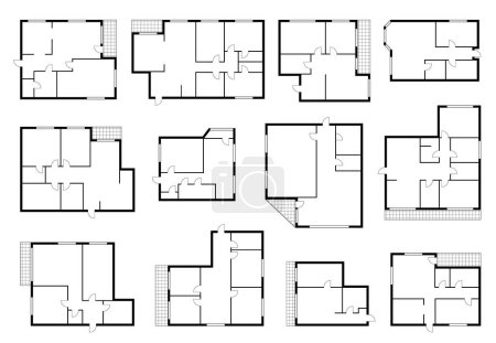 Illustration for Apartment plan, home room scheme. House architecture blueprint or apartment bedroom construction vector plan. Building engineering layouts, office rooms technical schemes - Royalty Free Image