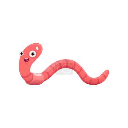 Illustration for Cartoon earthworm, funny vector worm character with cute smiling face and big eyes. Earth worm crawl, pink vermicompost insect. Isolated wildlife creature, garden invertebrate rainworm or angleworm - Royalty Free Image