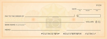 Blank bank check, checkbook cheque template with guilloche. Business investment banking document, account payment transaction bill and deposit paycheck, charity, donation or lottery win vector cheque