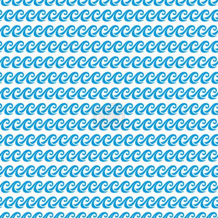 Ilustración de Mar y océano azul olas patrón sin costura. Fondo decorativo geométrico vectorial con salpicaduras de agua. Adorno repetido horizontal, envoltura náutica, papel pintado, textil o diseño de tela - Imagen libre de derechos