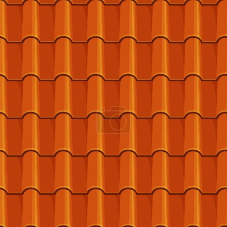 Téléchargez les illustrations : Tuile de toit orange chinois motif sans couture. Fond vectoriel avec texture de bande dessinée d'anciens matériaux de toiture de pagode asiatique. Tuiles de toit en terre cuite ou en argile cuite de temple oriental ou de maison de village - en licence libre de droit