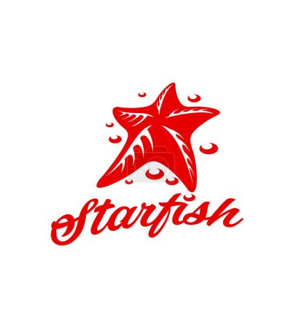 Illustration for Starfish ocean animal icon. Ocean or sea deep life, coral reef wildlife vector symbol or icon. Summer beach, tourism and vacation travel to exotic country emblem or sign with red star fish - Royalty Free Image