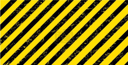 Illustration for Grunge yellow and black stripes warning industrial background. Vector warn caution, construction, safety backdrop with diagonal lines and grungy texture for road or factory attenstion - Royalty Free Image