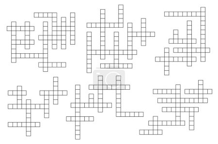 Téléchargez les illustrations : Modèle de puzzle vectoriel grille de jeu de mots croisés. Quiz mental avec des carrés noirs vides, motif de casse-tête abstrait avec des boîtes vides. Feuille d'énigme et quiz de jeu de société. Mise en page de mots croisés pour journal - en licence libre de droit