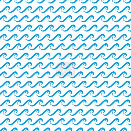 Illustration for Sea, ocean and river water blue waves seamless pattern. Summer print for fabric and textile, nautical geometric ornament or wrapping paper vector background with curly waves - Royalty Free Image