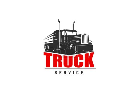 Illustration for Truck service icon, delivery transport car for transportation and logistics industry, vector symbol. Truck service of vehicle cargo shipping or business trailer freight, lorry and auto van logistics - Royalty Free Image