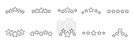 Illustration for Best quality stars icons. Customer choice and review, client ranking outline vector symbols, consumer vote rate, satisfaction or evaluation, user opinion service five stars thin line icons - Royalty Free Image