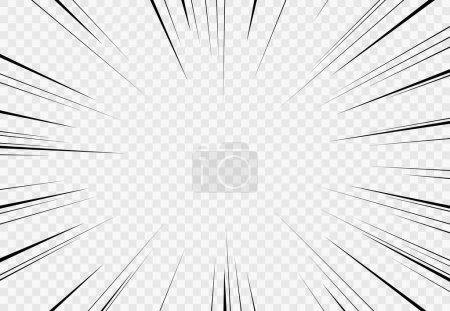 Illustration for Manga transparent background, explosion action and speed effect, vector radial lines. Manga comic book background template for anime superhero action and fight motion blast lines frame - Royalty Free Image