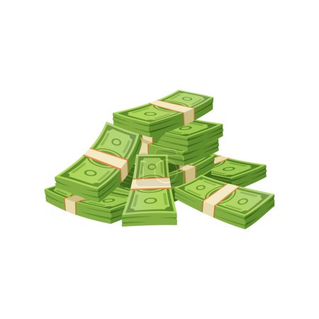Illustration for Cartoon paper banknotes, money cash isolated vector currency pile. Stack of green notes, design element for bank exchange service, casino jackpot, lottery win, savings, success, tresure and abundance - Royalty Free Image