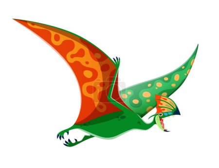 Illustration for Cartoon Tapejara dinosaur character. Extinct flying carnivorous reptile, paleontology dinosaur with sharp teeth and crest. Mesozoic era Pterosaur beast isolated vector cute personage - Royalty Free Image