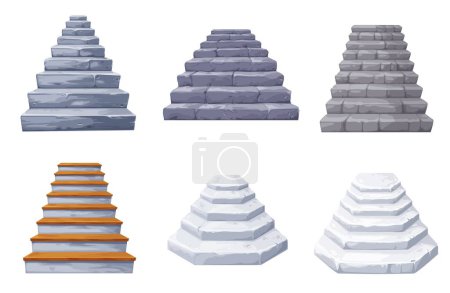Illustration for Cartoon rock stone castle stair. Staircase, stairway fairy castle historic architecture. Home exterior stone, white marble or concrete vector stairways, path to success concept - Royalty Free Image