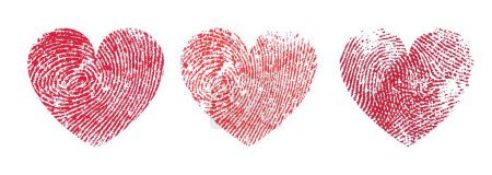 Ilustración de Huella dactilar corazón aislado vector rojo huella del pulgar, par de dedos sello. El símbolo romántico del amor para el día de San Valentín, la boda, el matrimonio, la tarjeta de felicitación de luna de miel. elementos de diseño de juramento de identidad y amigo - Imagen libre de derechos