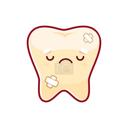 Illustration for Cartoon sick tooth character. Dentistry and health problem, medical diagnosis or sickness. Human body disease, oral hygiene and tooth damage or pain isolated vector comical personage - Royalty Free Image