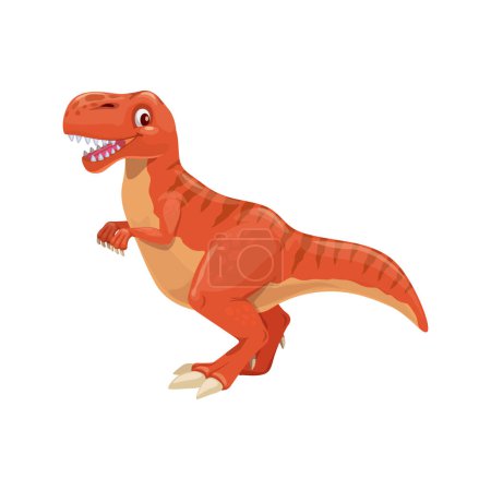 Illustration for Cartoon Tyrannosaur dinosaur character, cute T-Rex dino personage. Paleontology reptile, prehistoric animal isolated vector funny mascot. Jurassic era lizard, extinct predator dinosaur personage - Royalty Free Image