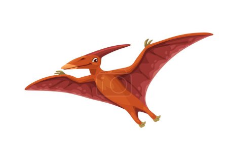 Ilustración de Personaje de dinosaurio Pterodáctilo o Pteranodon de dibujos animados. Animal prehistórico, lagarto volador extinto aislado vector lindo personaje. Paleontología reptil, dinosaurio de la era Jurásica mascota feliz - Imagen libre de derechos