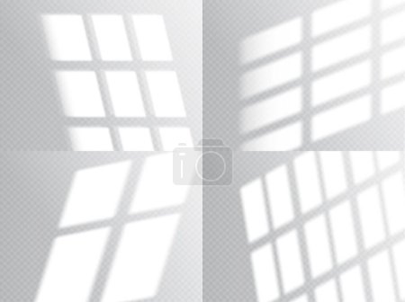 Fondo de superposición de sombra de luz de ventana, pantalla de marco de ventana en la pared, vector transparente. Efecto de luz o sombra de luz natural de la ventana en el techo o la pared, luz solar de verano o sombra real
