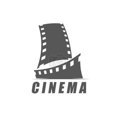 Illustration for Cinematography studio and movie icon. Cinema production and entertainment industry, television or movie theater retro emblem, monochrome symbol or sign with 35 mm filmstrips - Royalty Free Image