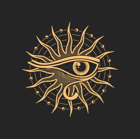 Illustration for Egyptian occult and esoteric magic symbol, alchemy witchcraft icon. Vector eye of Ra, magic ethnic amulet, occultism vision sign, tribal chakra rays - Royalty Free Image