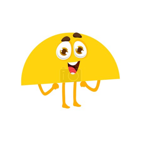 Ilustración de Semicircle math shape character, funny geometric figure personage. Isolated vector yellow object with cute face. Kids education, school learning, mathematics and geometry lessons, educational classes - Imagen libre de derechos