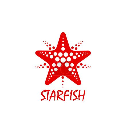 Téléchargez les illustrations : Starfish or star fish icon for brand, company or agency, vector emblem. Summer holiday travel, beach club and adventure tour icon of starfish, diving or water sport and travel agency sign of red star - en licence libre de droit