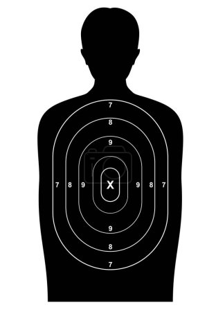 Illustration for Human shot target, gun bullet silhouette man, vector shooting range practice. Police sniper body paper background for aim and shot holes, human target silhouette for weapon shoot board - Royalty Free Image