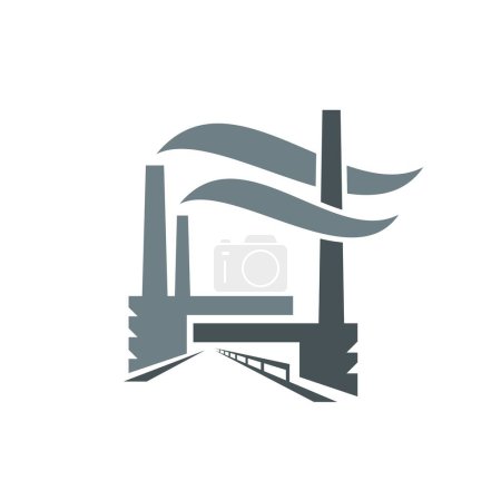 Téléchargez les illustrations : Plant or factory building icon. Industrial power, energy production or manufacturing company vector symbol, graphic emblem or monochrome icon with factory or refinery, chimney smoke - en licence libre de droit