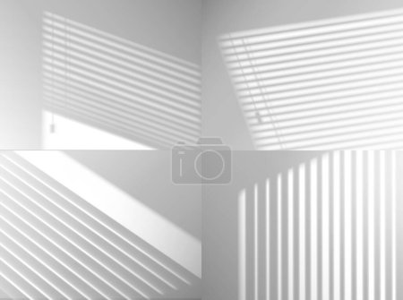 Illustration for Blinds window shadow light overlay background. House blinds shadow overshadow background, office natural light realistic vector backdrop, room window sunlight reflection overlay - Royalty Free Image
