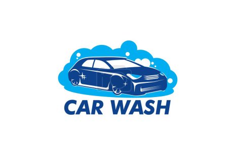Téléchargez les illustrations : Car wash service icon, automatic carwash and vehicle clean care, vector sign. Car cleaning and washing care symbol of vehicle in water and foam bubbles for automatic or hand washing station - en licence libre de droit