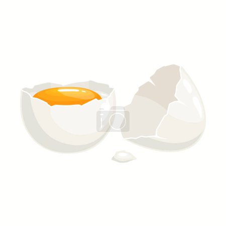 Illustration for Cartoon chicken egg with broken shell and yolk or glair inside of half isolated fresh white egg, farm product, natural food, poultry farm healthy production - Royalty Free Image