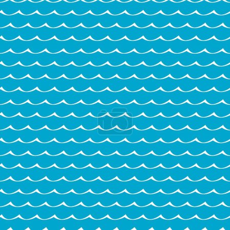 Téléchargez les illustrations : Sea and ocean blue waves seamless pattern. Fabric or textile blue wavy vector print, wrapping paper marine seamless background or summer aquatic wallpaper with wave lines - en licence libre de droit