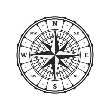 Téléchargez les illustrations : Old compass. Vintage map wind rose. Medieval cartography, sea and ocean sailing navigation compass, geographical discoveries journey and treasure hunt map windrose vector symbol - en licence libre de droit