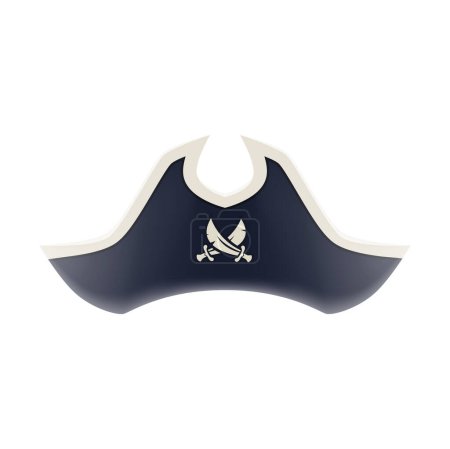 Téléchargez les illustrations : Cartoon pirate captain tricorn cocked hat. Filibuster or corsair costume isolated accessory, buccaneer or privateer cartoon vector headgear, caribbean pirate hat with crossed cutlass swords or sabres - en licence libre de droit