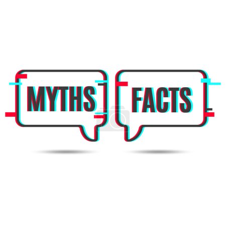 Ilustración de Myths vs facts icon, truth and false vector speech bubbles with glitch effect. True versus fake and reality opposite fiction thin line word balloons, fact checking or myth busting badge - Imagen libre de derechos