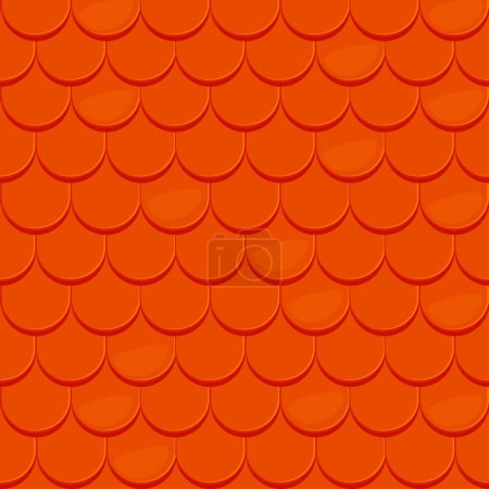 Téléchargez les illustrations : Orange roof tile seamless pattern with texture of house roofing material. Vector background with rows of flat ceramic, clay or shingle tiles. House construction and architecture cartoon backdrop - en licence libre de droit